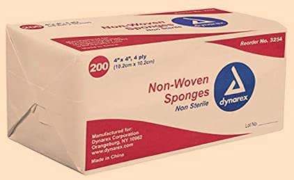 4-Pack, 4"x 4", 4 800 (Packaging Dynarex Non-Woven Sponges, Non-Sterile, Gauze, for Cleansing, Prepping and Dressing