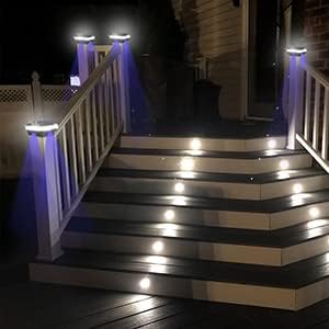 INDARUN 4x4 Solar Post Cap Led Lights Outdoor Fit 4x4 5x5 6x6 Wooden Posts, Fence Deck Post Lights Solar Powered Waterproof Landscape Lighting 6500K 52 LED White Light for Patio Porch Stair Garden by INDARUN