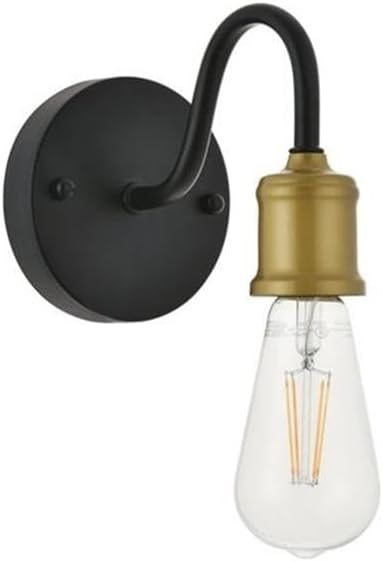 Living District 1-Light Serif Mid-Century Metal Wall Sconce in Brass and Black