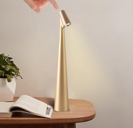 Fluxora 3 Rechargeable Desk Lamp, Cordless Metal Table Light with Brightness Levels, Portable Gold Night Light