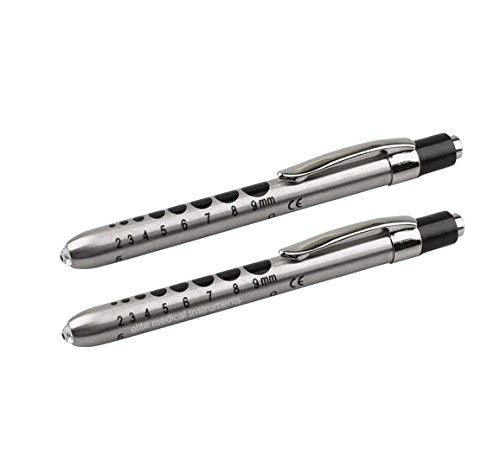 EMI 2 Pack - Stainless Steel Diagnostic Pen Lights with Pupil Gauge