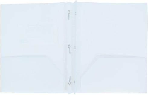 AURORA LLC Plastic Folders with Prongs and Two Pockets, School Office Supplies, White