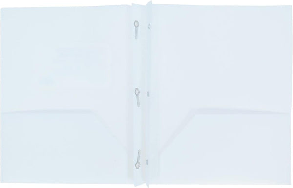 AURORA LLC Plastic Folders with Prongs and Two Pockets, School Office Supplies, White