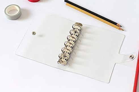 Clear A7 Binder Wallet - PVC Budget Binder with Snap Button Closure, 6 Rings Loose Leaf Notebook Cover