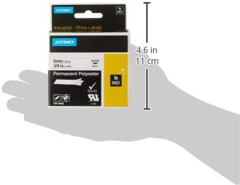 DYMO Rhino Industrial Permanent Polyester Labels, 3/8", Black Print on White Tape