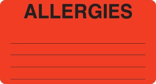 Tabbies Allergy Labels - Allergies, Fluorescent Red, 3-1/4"W x 1-3/4"H, 250 Labels/Roll for Patient Files