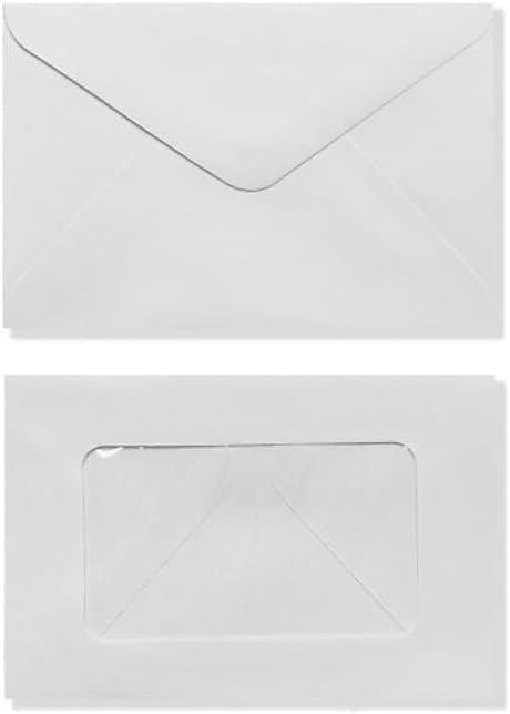 LUXPaper #56 Mini Window Envelopes, Commercial Flap, 3" x 4 1/2", White, 50 Qty