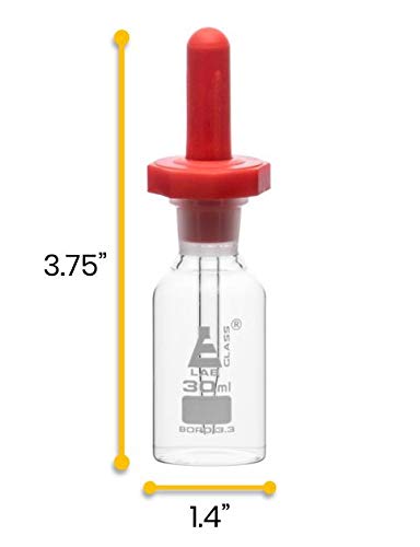 EISCO 30ml Dropping Bottle, Borosilicate 3.3 Glass, Eye Dropper Pipette with Dust Proof Rubber Bulb
