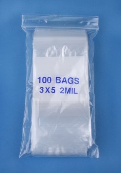 Plymor 3" x 5" Reclosable Plastic Bags, 2 Mil, Pack of 500