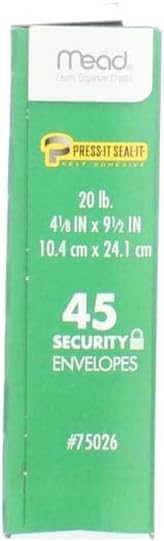 Mead Press-it Seal-it No.10 Security Envelopes, 4.125 x 9.5-Inches, White, 45 Count, Pack of 2 (90 Count Total)