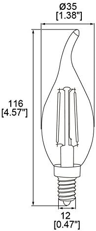 HERO-LED CA10-DSGT-2W-WW22 Dimmable CA10 E12 2W Bulb, 25W 2200K 4-Pack Gold Tint Candelabra Style LED Filament