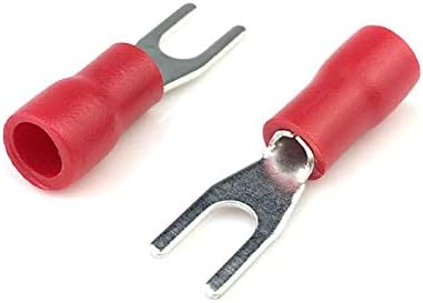 100Pcs Insulated Fork Spade Wire Connector SV1.25-3 Electrical Crimp Terminal U-Type 22-16AWG (Red)