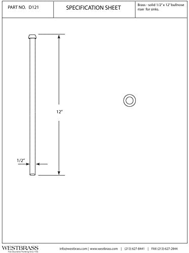 Westbrass D121-12 1/2" x 12" Brass Bullnose Faucet Riser Supply Line, Oil Rubbed Bronze by Westbrass