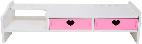 Kawaii Desk Organizer with Drawers, Cute Monitor Riser Stand for PC, Laptop, Printer