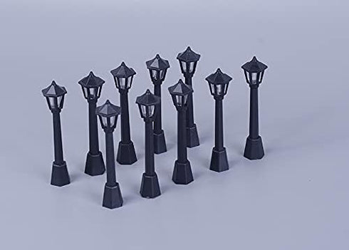 Tustao 10Pcs Black Mini Miniature Street Light Model, Railway Train Post Lamps Light Poles for Outside,Pole Black Lamp