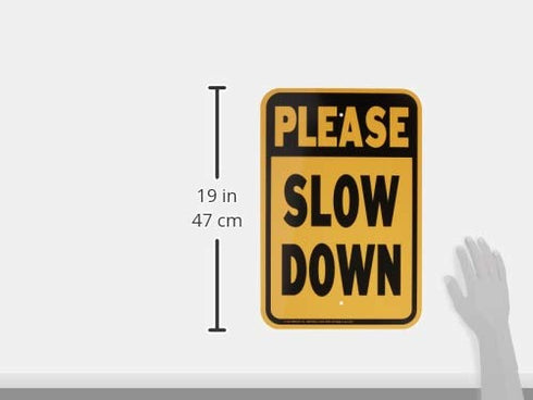 Hy-Ko Products-HW-304 Please Slow Down Sign - 12" x 18", Metal, Black/Yellow