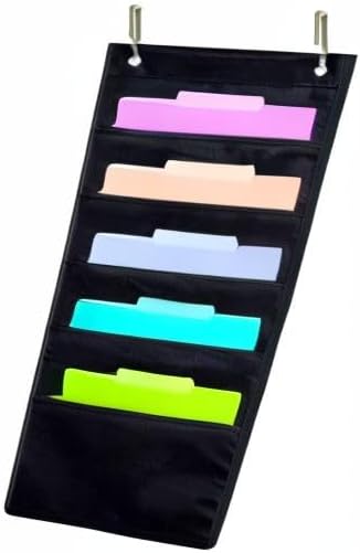 ZKOO 5 Pockets Hanging Wall File Organizer for A4/Legal/Letter Size Documents, Sturdy Black Pocket Chart