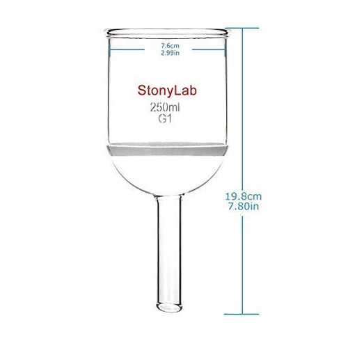 StonyLab Borosilicate Glass Buchner Filtering Funnel with Coarse Frit, 76mm Inner-Diameter, 250ml