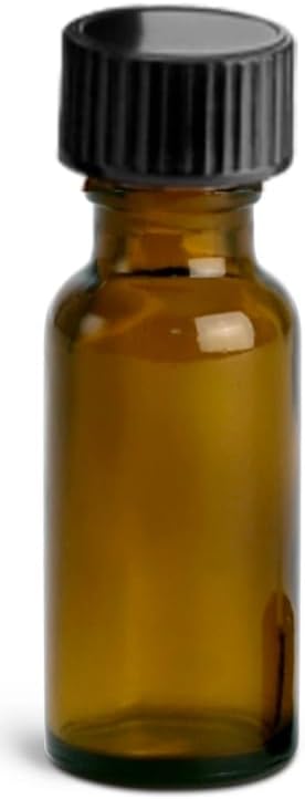 Premium Amber Glass Boston Round Bottles, 1/2 oz (15ml) Capacity, 5-Pack with Leak-Proof Caps
