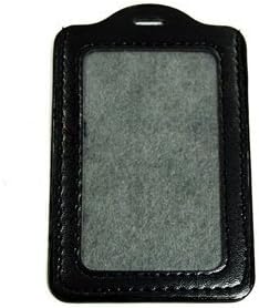 Black Faux Leather Business ID Badge Card Holder, 10 Pcs, Vertical Top Loading