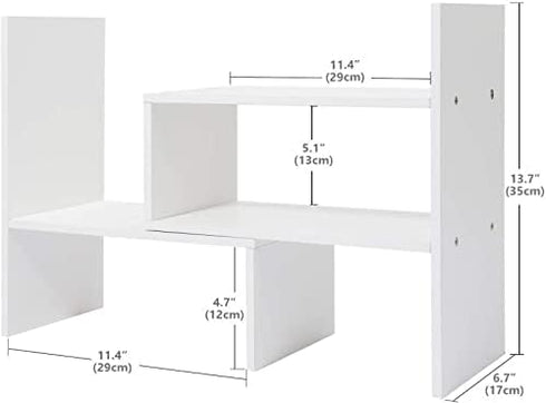 infini Desktop Bookshelf, White Wooden Adjustable Display Shelf for Office Storage, Multifunctional Small Bookshelf