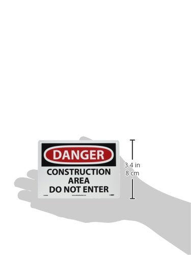 NMC D490RB OSHA Sign, "DANGER - CONSTRUCTION AREA DO NOT ENTER", Rigid Plastic, Red/Black on White