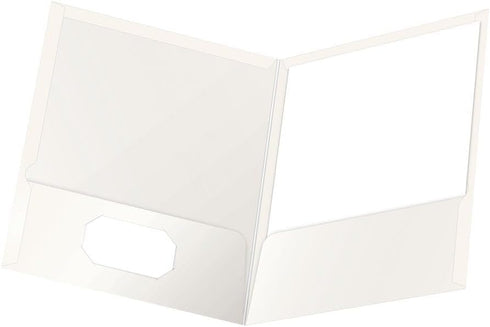 Oxford Laminated Twin-Pocket Folders, Letter Size, White, Holds 100 Sheets, Box of 25