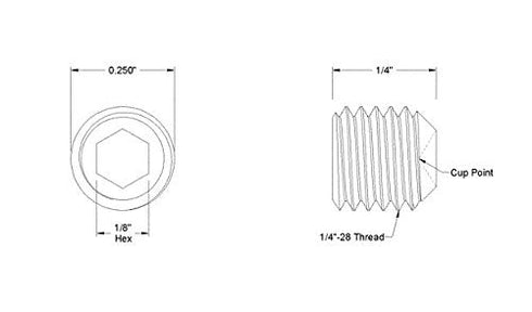 1/4-28 x 1/4 Inch Hex Drive Cup Point Stainless Steel Socket Set Screw - 50 Pack