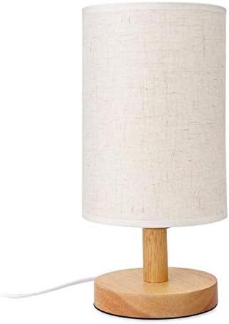 Senmubery Round Bedside Table Lamp Nightstand Lamp with Fabric Shade and Solid Wood