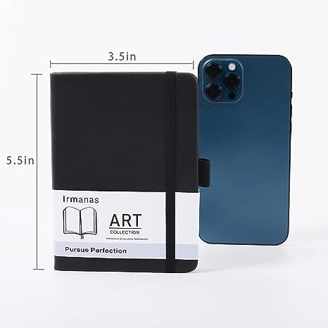 Pocket Notebook, Small Notebook 4.25"x 5.75", Mini Ruled Lined Journal, Smooth College Leather Hard Cover Notebook, Business Gift Office Supplies for Men Women, 160 pages, Pen Holder (Black) by Irmanas