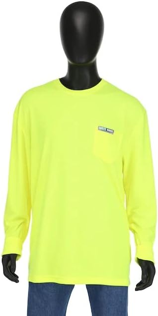 Safety Works High Visibility Economy Long Sleeve Shirt with Pocket, Performance Wicking Material, Breathable, Yellow, Large, (SW46406-L)