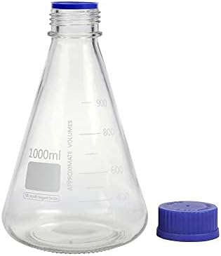 3 Pieces Pastein 1000ml Graduated Narrow Mouth Erlenmeyer Glass Flask Bottle with GL45 Screw Cap (Blue)