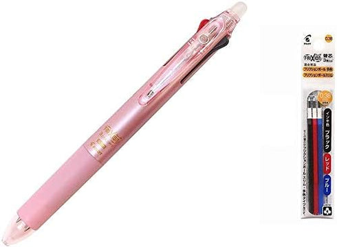 Pilot Erasable Ballpoint Pen Pearl Pink 0.38mm + 0.38mm Refill Black Blue Red Set (LKFBS60UF-PP)