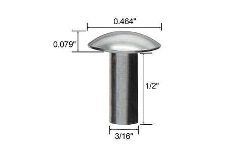 3/16" Diameter X 1/2" Length Brazier Head Solid Aluminum Rivets, 100-Pack for Fixing Leaky Solid Rivets