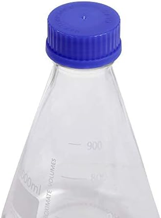 3 Pieces Pastein 1000ml Graduated Narrow Mouth Erlenmeyer Glass Flask Bottle with GL45 Screw Cap (Blue)