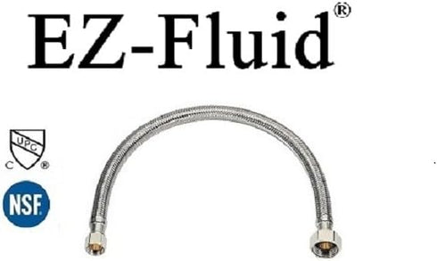 EZ-Fluid (2) 20" Water Supply Line, 1/2" Fip x 3/8" Comp LF, Universal Stainless Steel Braided Faucet Water Supply Hose