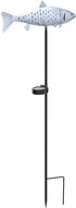 (Silver-2) KAIXOXIN Solar Garden Lights Metal Fish Decorative Stake for Outdoor Patio Yard Decorations,Warm White LED