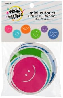 Smiley Face Mini Print Paper Cutout Student Badge - Bulletin Board Decor Shapes, 36 Pieces