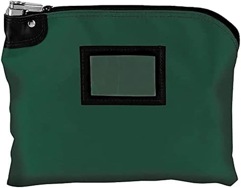 BankSupplies Laminated Nylon Locking Deposit Bags, Forest Green, 15W x 11H, Heavy-Duty Security Cash Bag