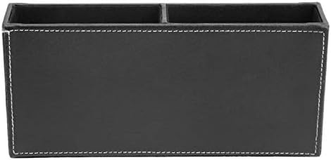 Black PU Leather Remote Controller Holder, Desk Caddy Stationery Organizer, L:9.45 x W:5.3 x H:4.3 inches