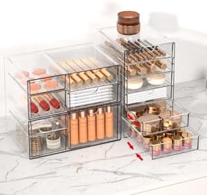 Makeup Drawer Storage Organizer with 13 Drawers, 3 Set Acrylic Office Desk Organization for Makeup, Jewelry, Bathroom