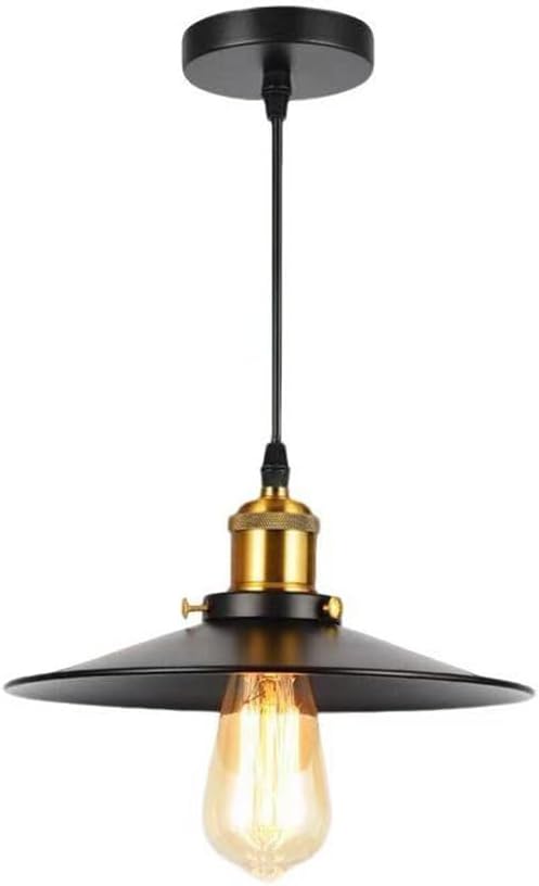7.87 Inch Industrial Black Saucer Pendant Light with Brass Socket, Vintage Metal