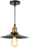 7.87 Inch Industrial Black Saucer Pendant Light with Brass Socket, Vintage Metal