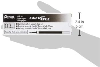 Pentel Refill Ink for EnerGel Liquid Gel Pen, 0.3mm Extra Fine Line, Black Ink, Box of 12