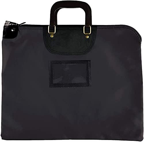 BankSupplies HIPAA Locking Courier Bags with Handles & Card Holder, Black, 19W x 15H, Durable Laminated Nylon Fabric