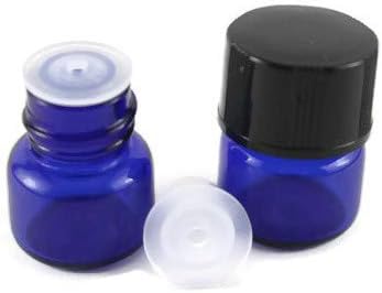 1/4 Dram (1ml) Cobalt Blue Glass Vial Bottle (144) with Flat Black Screw Caps and Orifice Reducers
