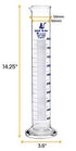 EISCO Graduated Cylinder, 500ml Class B, Tolerance ±5.00ml, Round Base, Blue Graduations, Borosilicate Glass