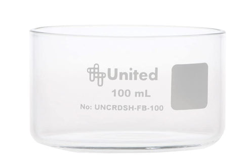United Scientific Supplies Crystallizing Dish, 100ml Flat Bottom, Borosilicate 3.3 Glass - Pack of 6, Clear