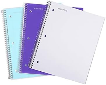 Mintra Office Durable Spiral Notebooks, 1 Subject, 3 Pack, College Ruled, 100 Sheets, Teal, Purple, White, Moisture