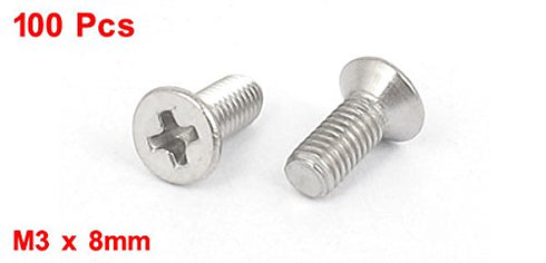 Uxcell M3 x 8mm Phillips Flat Head Countersunk Bolts Machine Screws (Pack of 100) a15101300ux0191